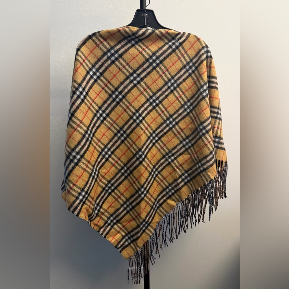 Burberry Yellow Plaid Fringe Cashmere Scarf Wrap